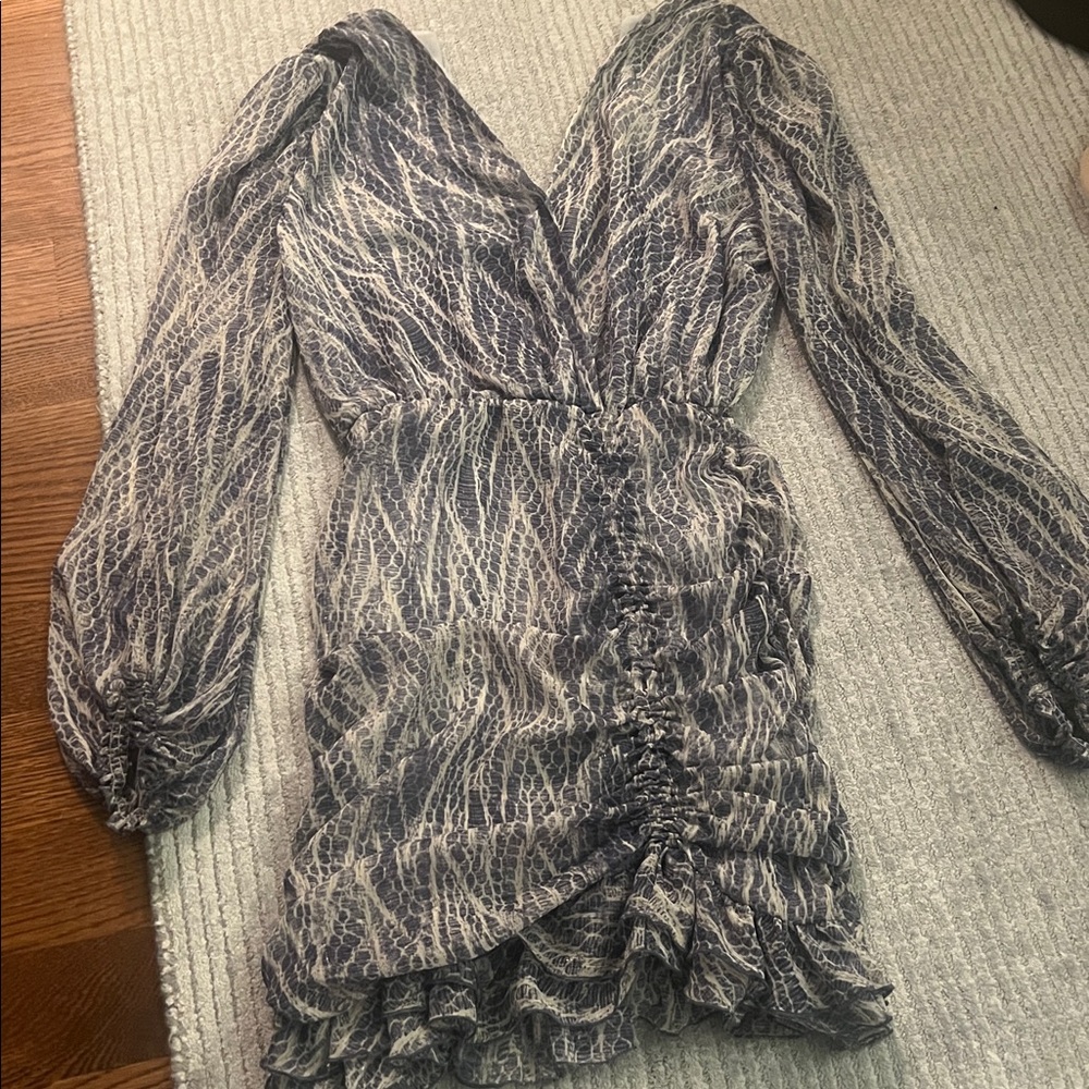 Zara Blue and White Patterned Long Sleeve Dress